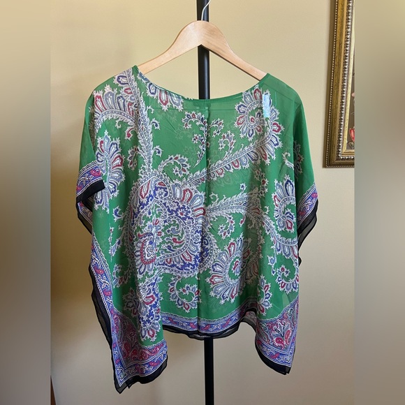 Talbots Cover Up 100% Silk Sheet Paisley Green Multicolor Top Size S/M - Picture 7 of 12